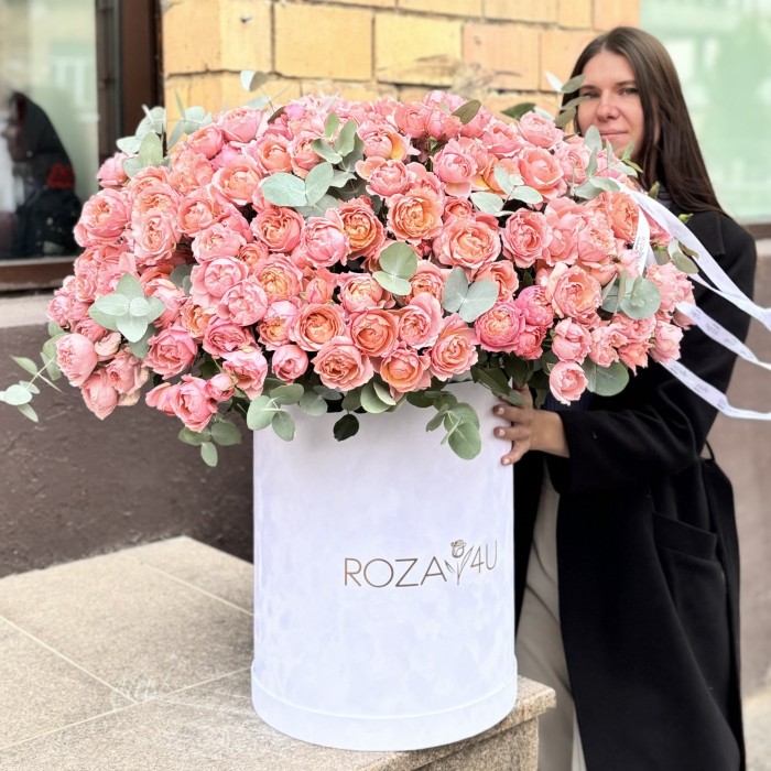 101 кустовая пионовидная роза Джульетта в бархатной коробке