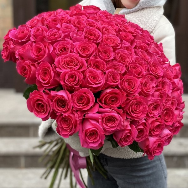 101 малиновая роза Пинк Флойд 60 см