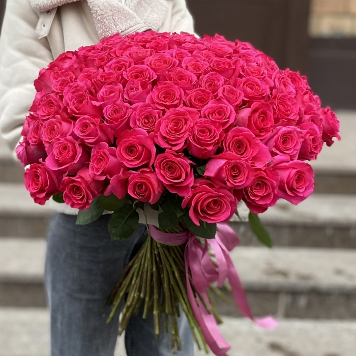 101 малиновая роза Пинк Флойд 60 см
