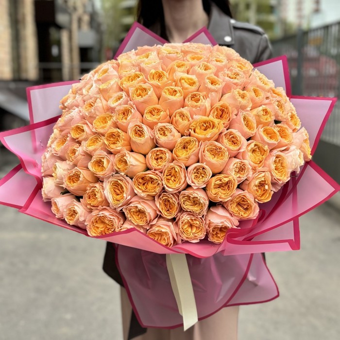 101 оранжевая пионовидная роза Имэджин 50 см