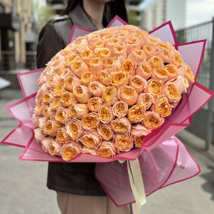 101 оранжевая пионовидная роза Имэджин 50 см