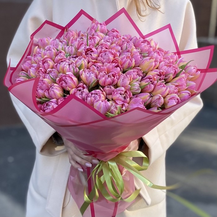 101 розовый пионовидный тюльпан Флеш поинт