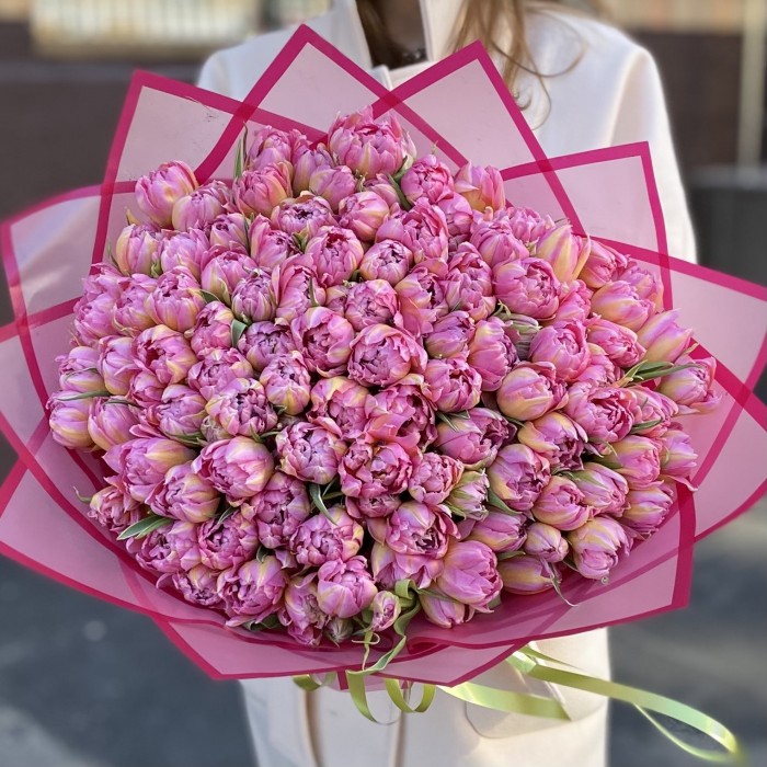 101 розовый пионовидный тюльпан Флеш поинт