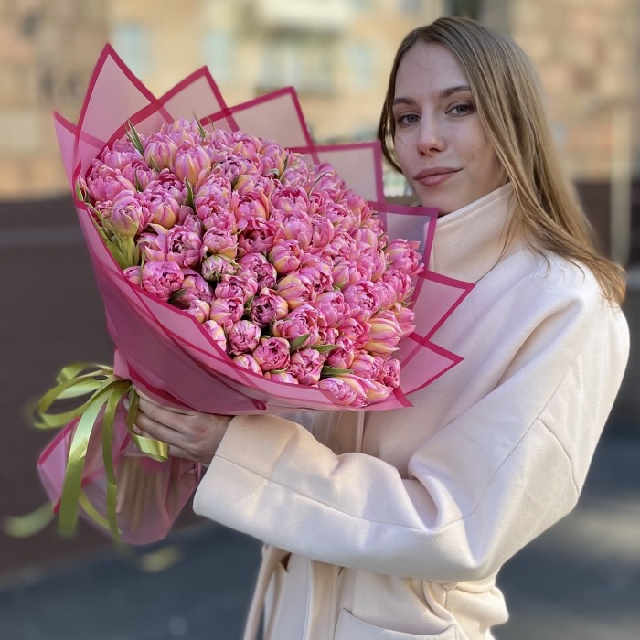 101 розовый пионовидный тюльпан Флеш поинт