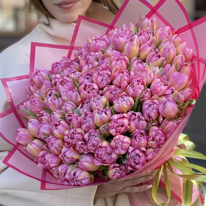 101 розовый пионовидный тюльпан Флеш поинт
