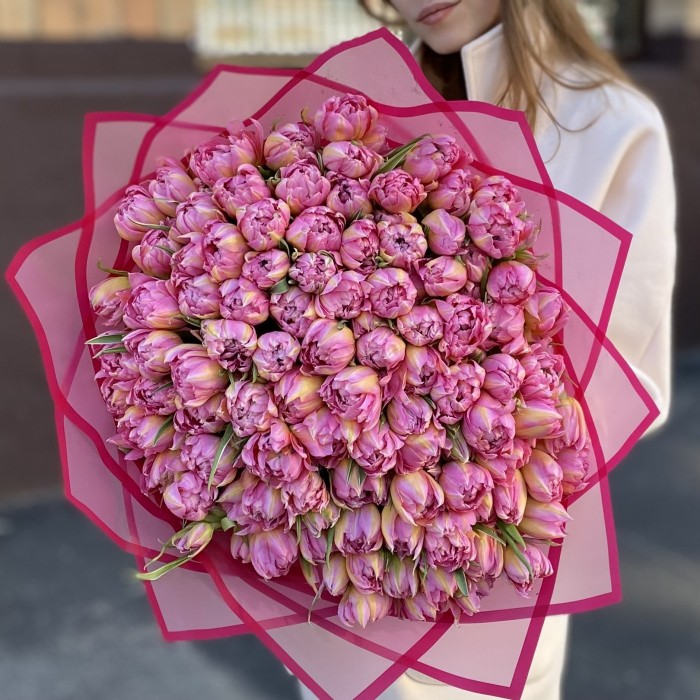 101 розовый пионовидный тюльпан Флеш поинт