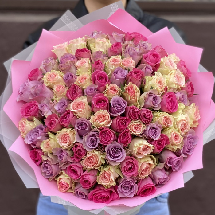 101 роза Розовый микс