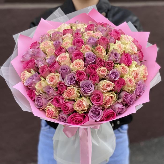 101 роза Розовый микс