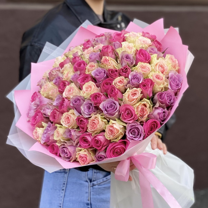 101 роза Розовый микс