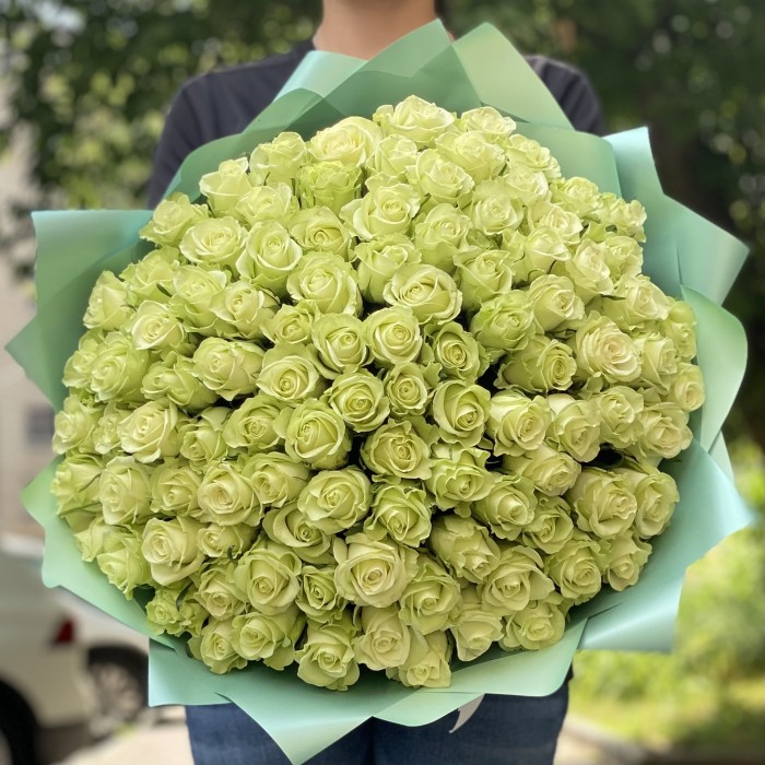 101 зеленая роза Ноель 40 см