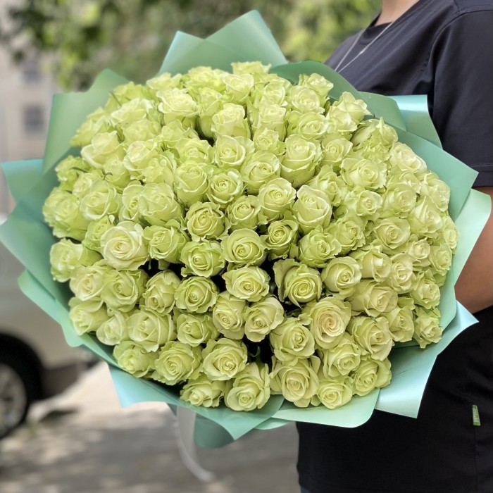 101 зеленая роза Ноель 40 см