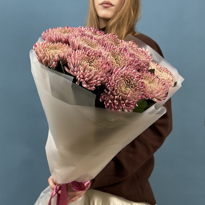 15 сиреневых хризантем Кутюр