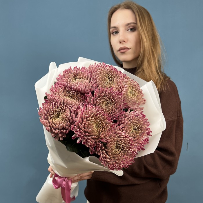 9 сиреневых хризантем Кутюр