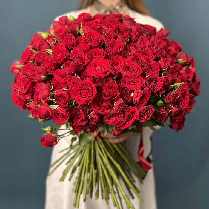 101 кустовая красная роза Велвет Блоссом 40 см