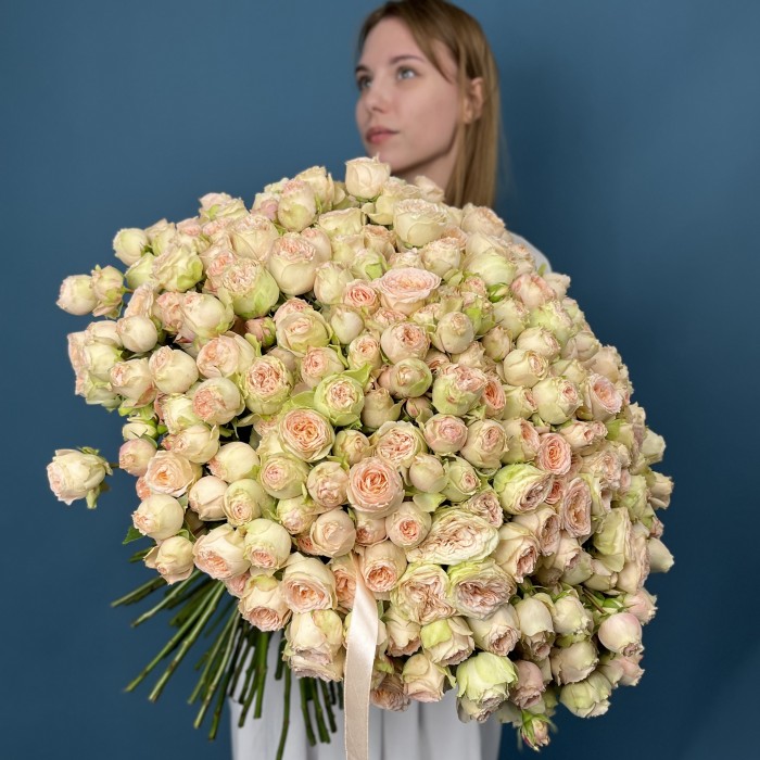 101 кустовая  персиково-зелёная роза Павлова 50 см
