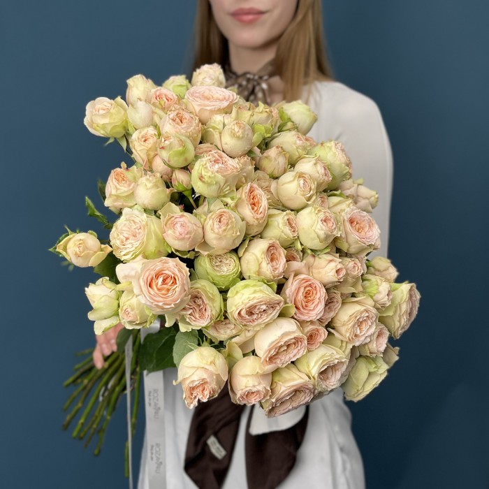 Кустовая Персиково-зелёная роза Павлова 50 см