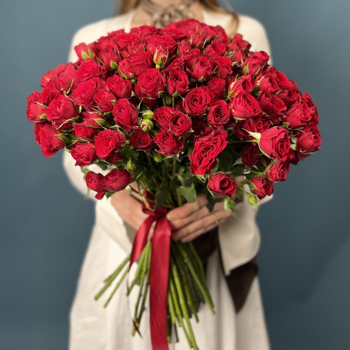 51 кустовая красная роза Велвет Блоссом 40 см