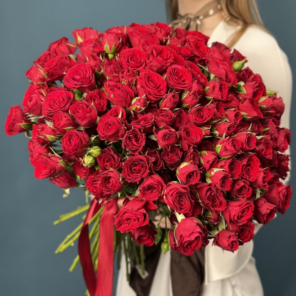 51 кустовая красная роза Велвет Блоссом 40 см