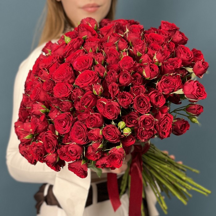 51 кустовая красная роза Велвет Блоссом 40 см