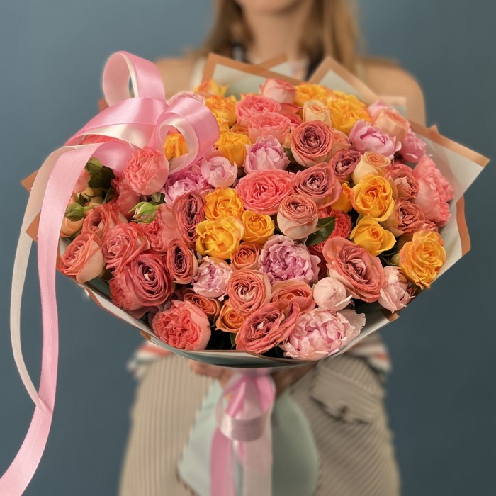 25 кустовых роз микс 40 см