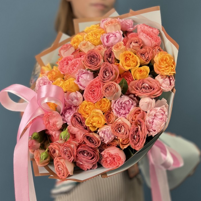 25 кустовых роз микс 40 см