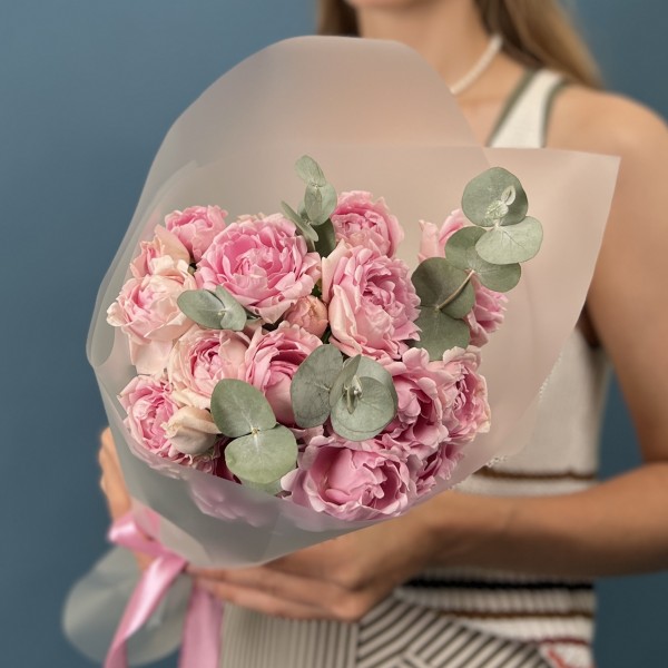 5 кустовых розовых роз Кэнди Флоу 40 см