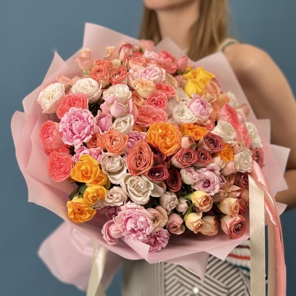 51 кустовая роза микс 40 см