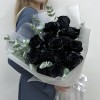 15 черных роз 60 см с эвкалиптом