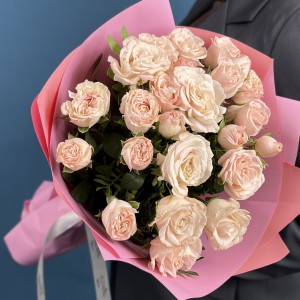 5 кустовых пионовидных роз розовый бомбастик 40 см