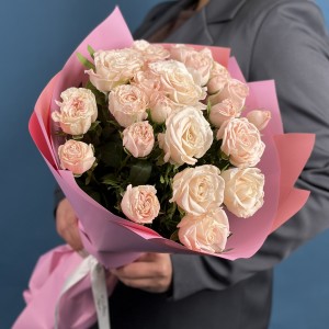 5 кустовых пионовидных роз розовый бомбастик 50 см