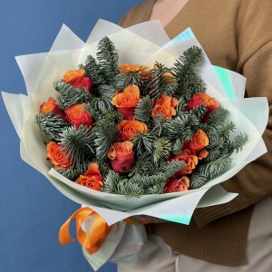 Новогодний букет с розами Испания