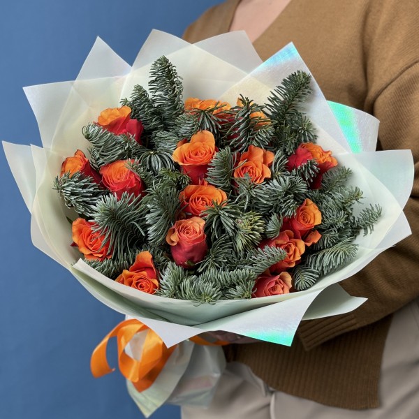 Новогодний букет с розами Испания