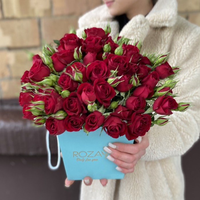 11 кустовых красных роз Рубикон в коробке