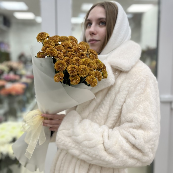 11 оранжевых кустовых хризантем Дориа Оранж