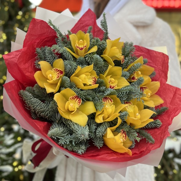 11 желтых орхидей с нобилисом