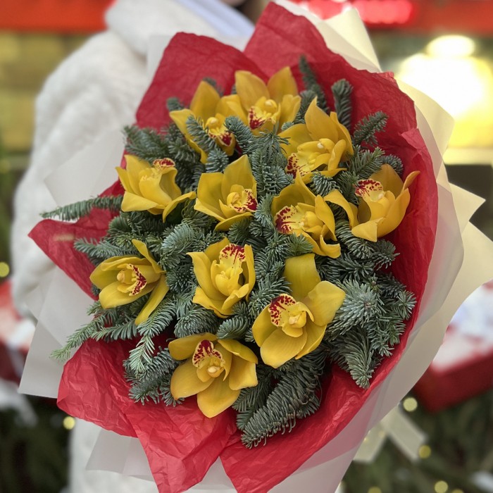 11 желтых орхидей с нобилисом