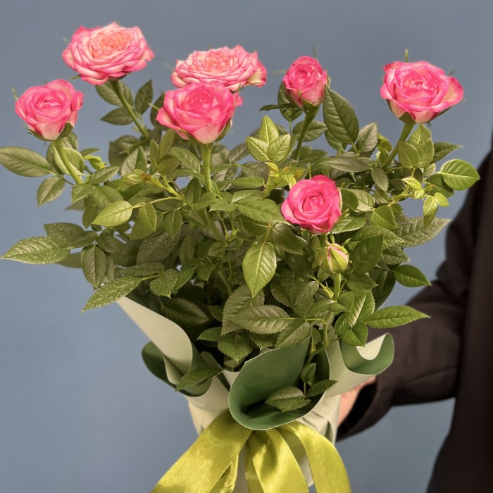 Роза Кордана розовая с малиновым  в подарочной упаковке