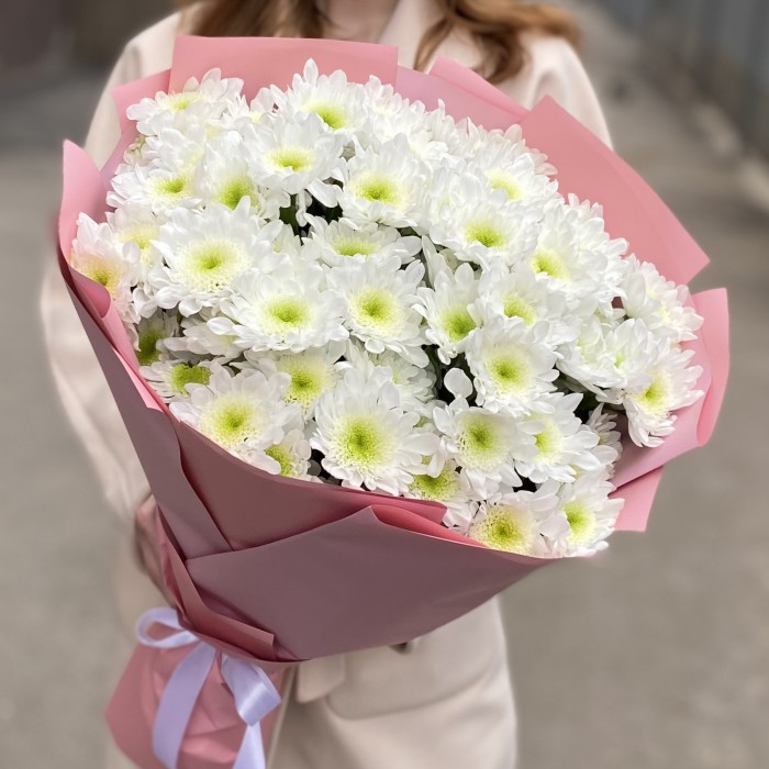 11 белых хризантем Коммандер