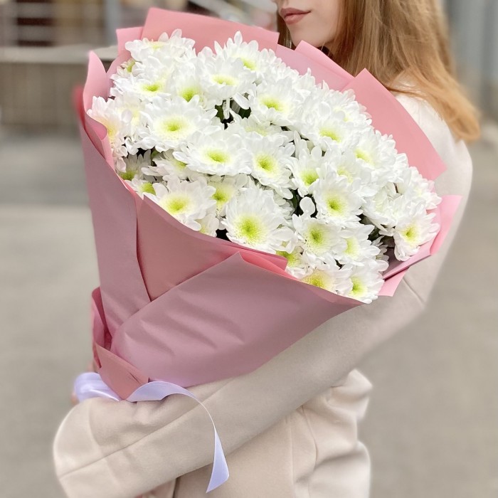 11 белых хризантем Коммандер