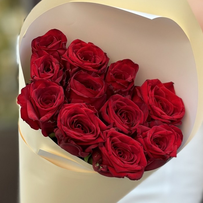 11 красных роз 60 см