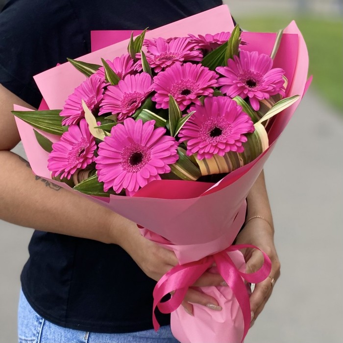 11 малиновых гербер