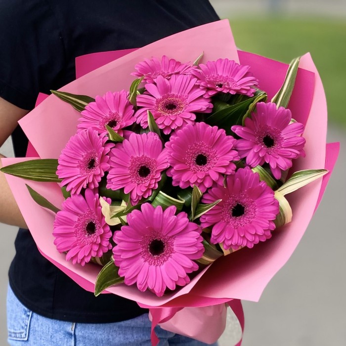 11 малиновых гербер