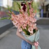 11 розовых гладиолусов с аспидистрой