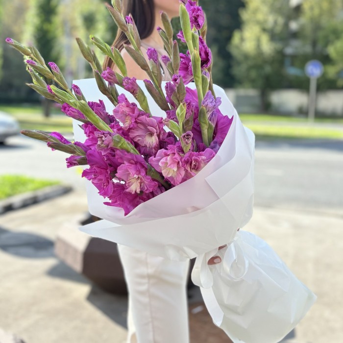 11 темно-розовых гладиолусов