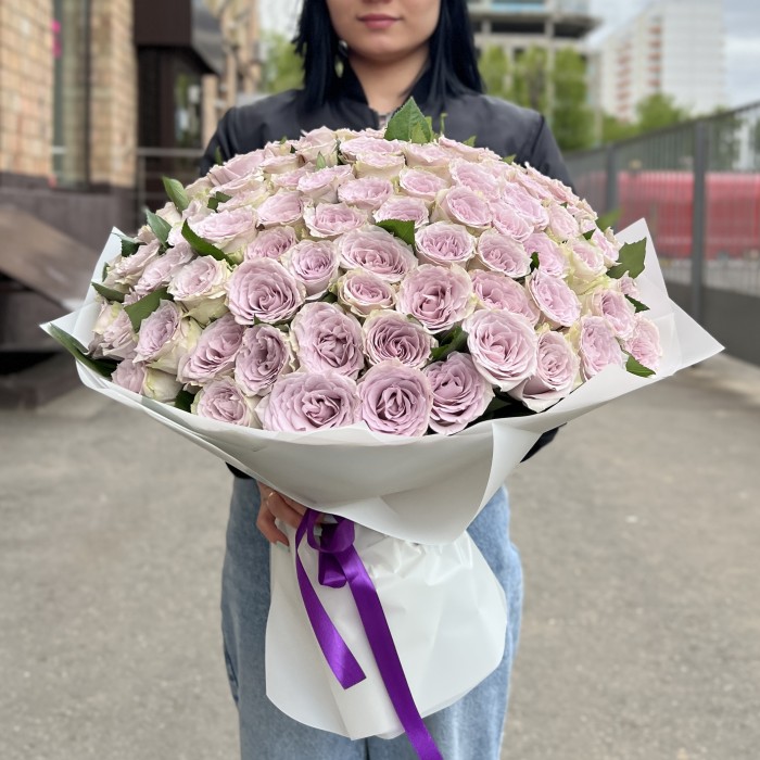 101 сиреневая роза 40 см