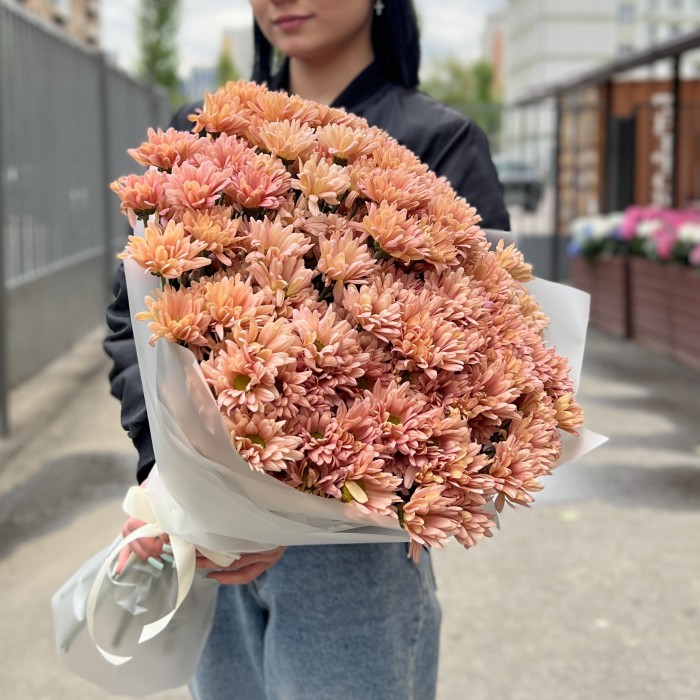 25 кустовых кремовых хризантем Салмон