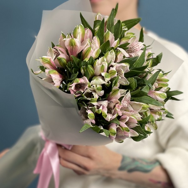 11 бело-розовых альстромерий