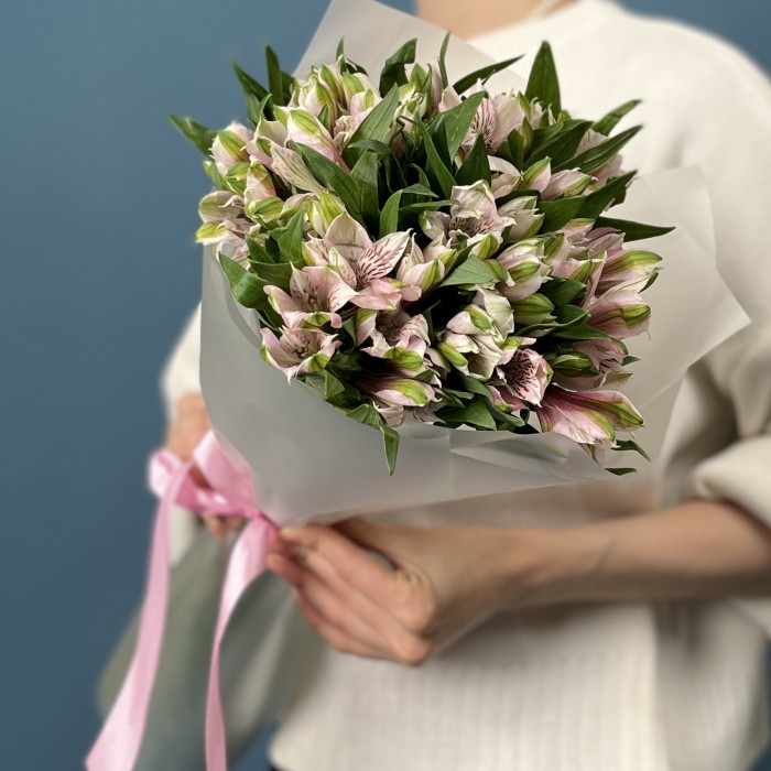 11 бело-розовых альстромерий