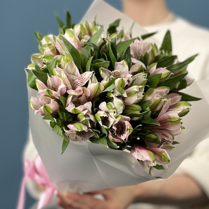 11 бело-розовых альстромерий