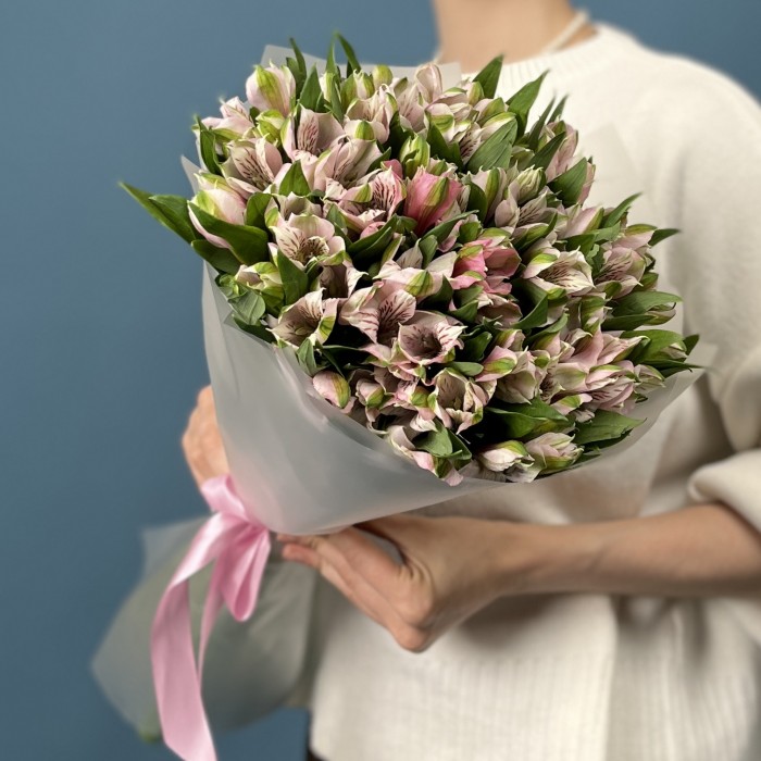 15 бело-розовых альстромерий